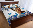 Bengal Cat Blue And White Flowers Vertical Quilt Bed Set