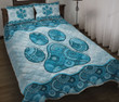 Dog Paw Vintage Mandala Turquoise Quilt Bed Set