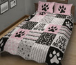 Live Love Meow Cat Paw Pattern Quilt Bed Set