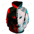 Contrast Red And White Wolf 3D All Over Print Hoodie, Or Zip-up Hoodie