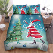 Christmas Tree Dancing With Santa Claus Bed Sheets Spread Duvet Cover Bedding Sets