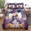 Halloween, Witch, Cute Witch And Candy Art Bed Sheets Spread Duvet Cover Bedding Sets