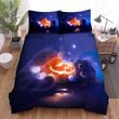 Halloween Cat Having Fun With Jack O Lantern Artwork Bed Sheets Spread Duvet Cover Bedding Sets
