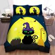 Halloween Black Witch Cat With Flying Broom Bed Sheets Spread Duvet Cover Bedding Sets