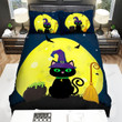 Halloween Black Witch Cat With Flying Broom Bed Sheets Spread Duvet Cover Bedding Sets
