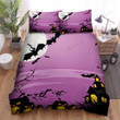 Halloween, Bat, Purple Scary Night Bed Sheets Spread Duvet Cover Bedding Sets