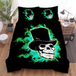Halloween Skull In Green Flame Bed Sheets Spread Duvet Cover Bedding Sets