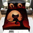 Halloween Smiling Cat Silhouette In The Moon Background Bed Sheets Spread Duvet Cover Bedding Sets