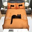 Halloween Black Cat In Orange Bed Sheets Spread Duvet Cover Bedding Sets