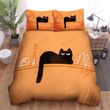 Halloween Black Cat In Orange Bed Sheets Spread Duvet Cover Bedding Sets