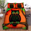 Halloween, Owl, Orange Eyes Owl Art Bed Sheets Spread Duvet Cover Bedding Sets