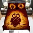Halloween, Owl,  Ghosts And Bats Around Owl Art Bed Sheets Spread Duvet Cover Bedding Sets