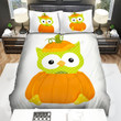 Halloween, Owl,  Dots Pumpkin Owl Bed Sheets Spread Duvet Cover Bedding Sets