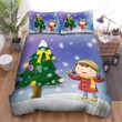 A Girl And Her Dog Near The Christmas Tree Bed Sheets Spread Duvet Cover Bedding Sets