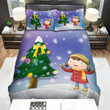A Girl And Her Dog Near The Christmas Tree Bed Sheets Spread Duvet Cover Bedding Sets