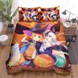 Halloween, Witch, Witch In Orange Dress Halloween Bed Sheets Spread Duvet Cover Bedding Sets