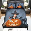 Halloween, Witch, Making Face For Pumpkin Bed Sheets Spread Duvet Cover Bedding Sets