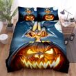 Halloween Jack-O-Lantern With Frightening Cat Bed Sheets Spread Duvet Cover Bedding Sets