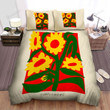 Sunflower Red Background Yellow Flowers Bed Sheets Spread  Duvet Cover Bedding Sets