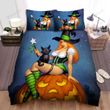 Halloween, Witch, Naughty Smile Of Cat Bed Sheets Spread Duvet Cover Bedding Sets