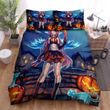 Halloween, Witch, Happy Halloween Pumpkin Witch Bed Sheets Spread Duvet Cover Bedding Sets