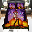 Halloween, Witch, Sitting On The Pumpkin Bed Sheets Spread Duvet Cover Bedding Sets