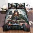 Halloween, Witch, Big Crow With Owner Bed Sheets Spread Duvet Cover Bedding Sets