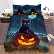 Halloween Black Cat & Jack O Lantern Digital Art Painting Bed Sheets Spread Duvet Cover Bedding Sets