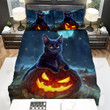 Halloween Black Cat & Jack O Lantern Digital Art Painting Bed Sheets Spread Duvet Cover Bedding Sets