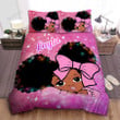 Personalized Little Melanin Queen Pink Cutest Duvet Cover Bedding Set, Black Girl Magic Duvet Cover Bedding Set