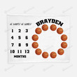 Personalized Basketball Monthly Milestone Blanket, Newborn Blanket, Baby Shower Gift Track Growth Keepsake