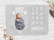 Personalized Gray Patterns Monthly Milestone Blanket, Newborn Blanket, Baby Shower Gift Grow Chart Monthly
