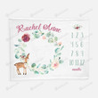 Personalized Deer And Floral Wreath Monthly Milestone Blanket, Newborn Blanket, Baby Shower Keepsakes Gift