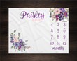 Personalized Purple Floral Monthly Milestone Blanket, Newborn Blanket, Baby Shower Gift Adventure Awaits Monthly Growth