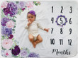 Purple And Pink Florals Monthly Milestone Blanket, Newborn Blanket, Baby Shower Gift Adventure Awaits Monthly Growth