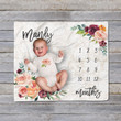 Personalized Rose Monthly Milestone Blanket, Newborn Blanket, Baby Shower Gift Track Growth Keepsake