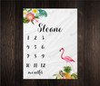 Personalized Flamingo & Tropical Floral Monthly Milestone Blanket, Newborn Blanket, Baby Shower Gift Adventure Awaits Monthly Growth