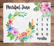 Personalized Tropical Flower Monthly Milestone Blanket, Newborn Blanket, Baby Shower Keepsakes Gift