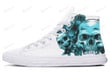 Blue Skulls With Flowers High Top Shoes