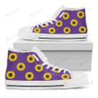 Purple Sunflower Pattern Print White High Top Shoes For Men And Women