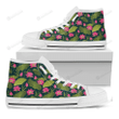 Hot Pink Lotus Pattern Print White High Top Shoes For Men And Women