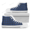 Black And Blue Tartan Pattern Print White High Top Shoes For Men And Women