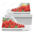 Red Tulip Print White High Top Shoes For Men And Women