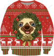 Happy Sloth Face Ugly Christmas Sweater, All Over Print Sweatshirt