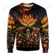 The Burning Pumpkin Sky & Skeleton EFF You See Kay Why Oh You All Over Print Sweatshirt