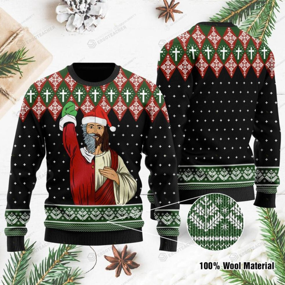 Jesus And Santa Claus Ugly Christmas Sweater, All Over Print Sweatshirt