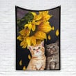 Sunflower And Cute Kittens Sherpa Fleece Blanket Great Customized Blanket For Birthday Christmas Thanksgiving Graduation