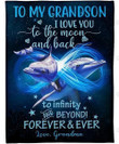 Personalized Dolphin Grandma To Grandson I Love You To The Moon And Back Fleece, Sherpa Blanket