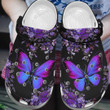 Purple Butterflies Crocs Crocband Clogs, Gift For Lover Purple Butterflies Crocs Comfy Footwear