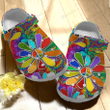 Hippie Flowery Crocs Crocband Clogs, Gift For Lover Hippie Flowery Crocs Comfy Footwear